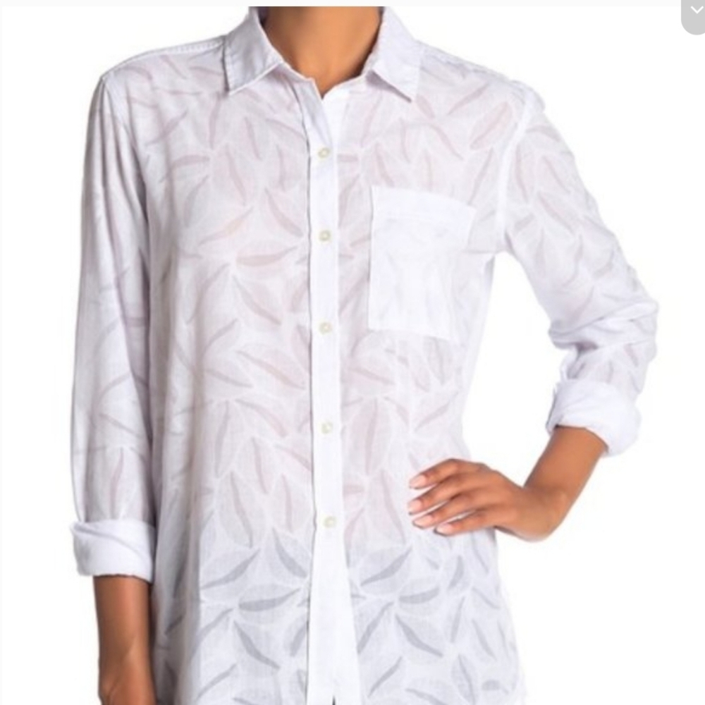 JOE FRESH - Burnout Leaf Print Button Shirt L NWT